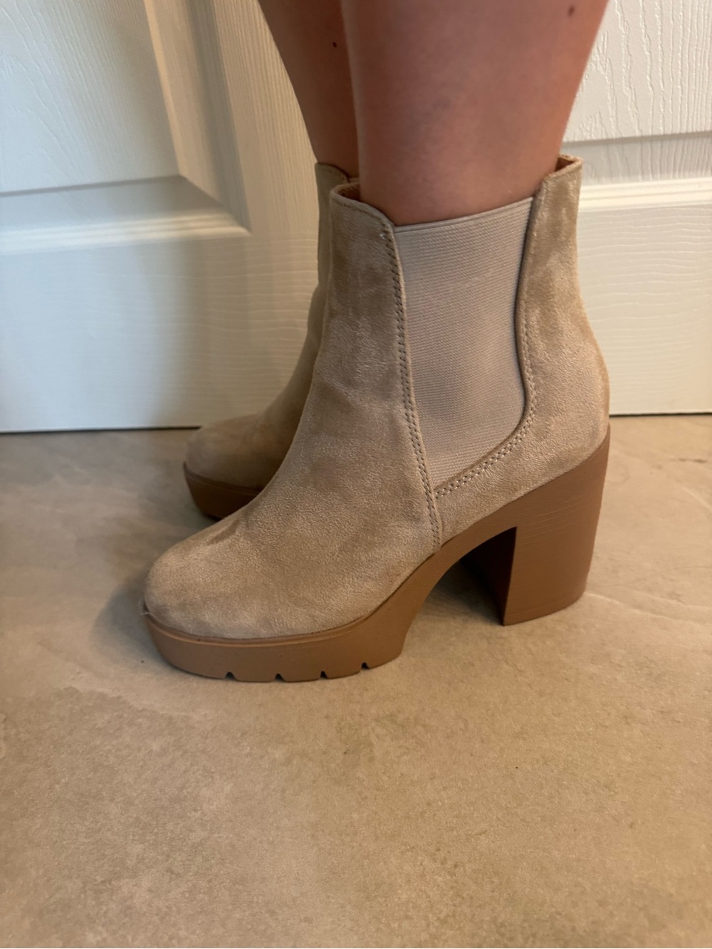 Soda Taupe Suede Platform Chelsea Ankle Boots - Picture 2 of 2